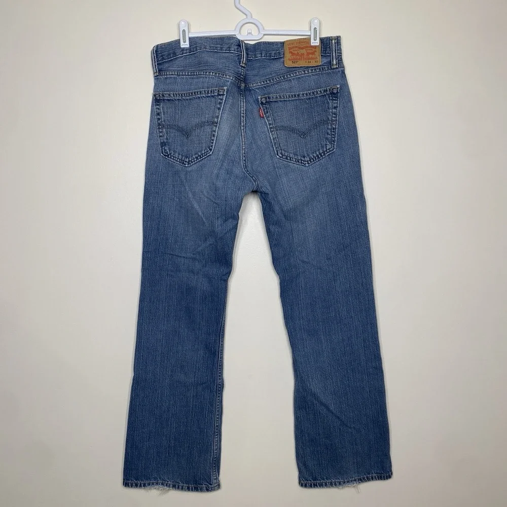 Levis 527 Jeans Mens 34x30 Blue Straight‎ Medium Wash Denim Cotton Pockets